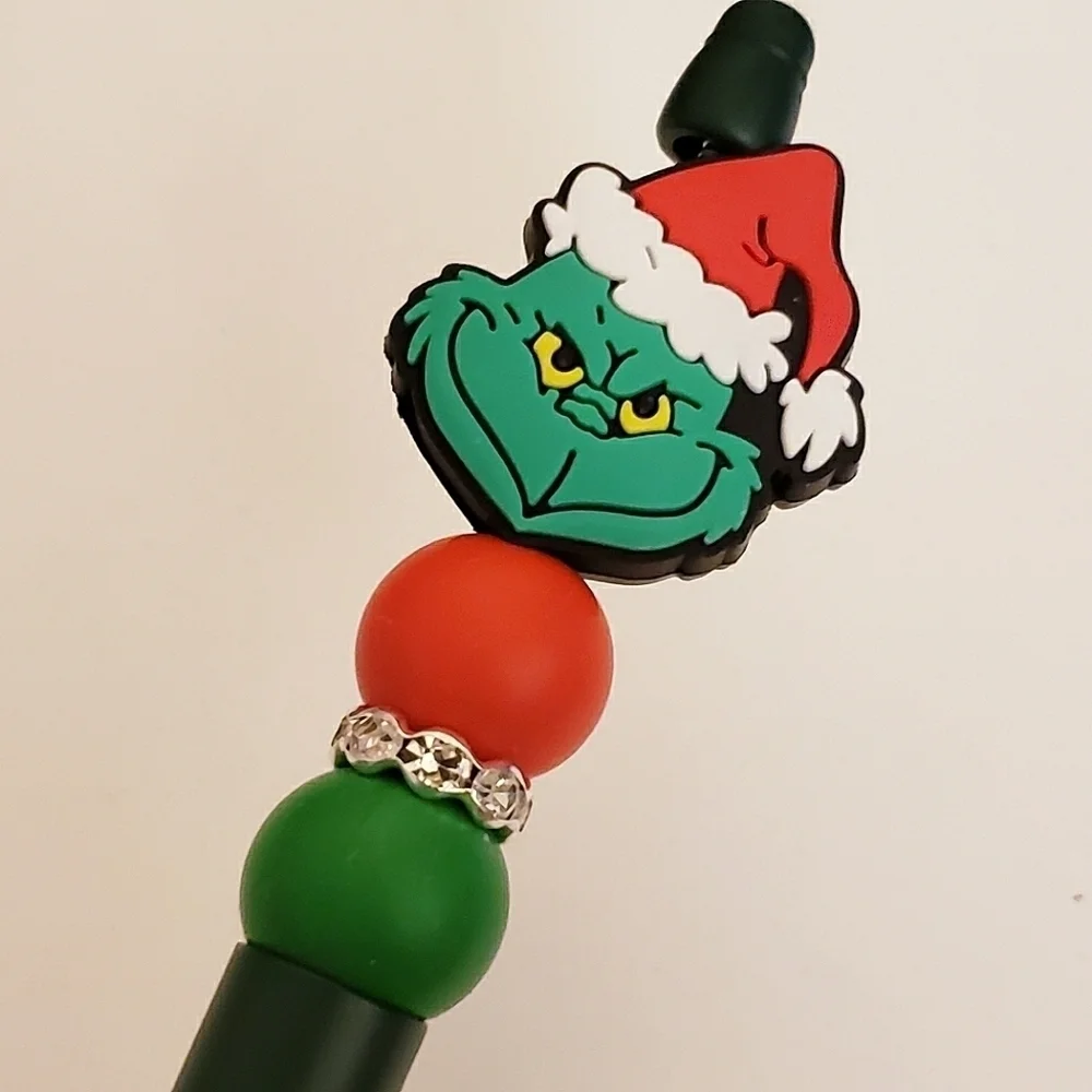 Handmade Christmas Grinch Beaded Silicone Focal Bead Pen